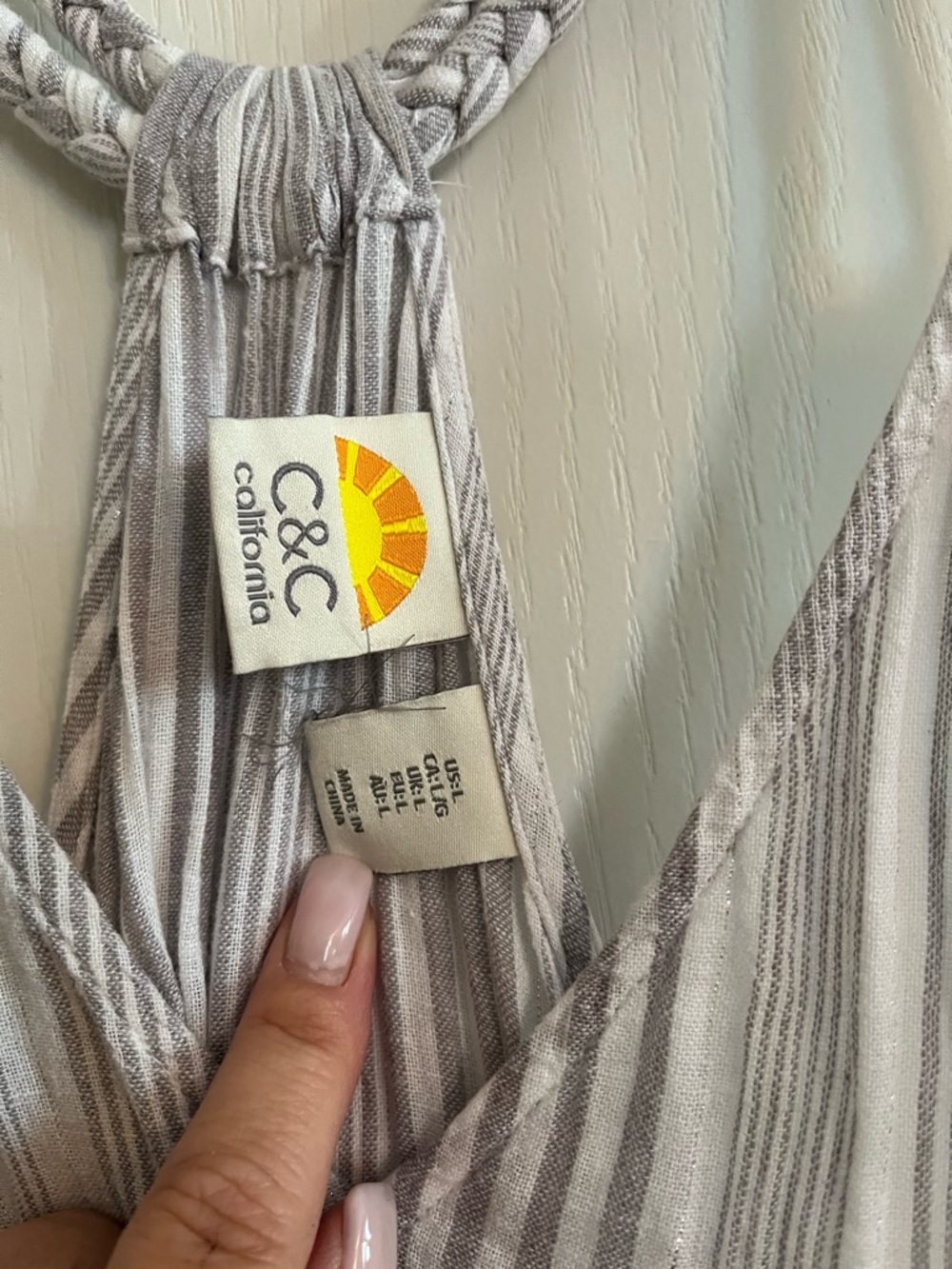 C&C California Light Gray Striped Maxi Dress with Braided Straps - Picture 6 of 7